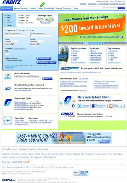 Orbitz home page on a computer